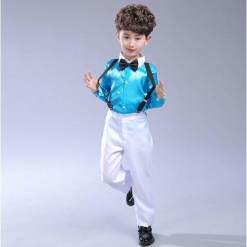 Boy kids children chorus singers kidnergarten performance shirts and pants host stage performance dress shirts and pants